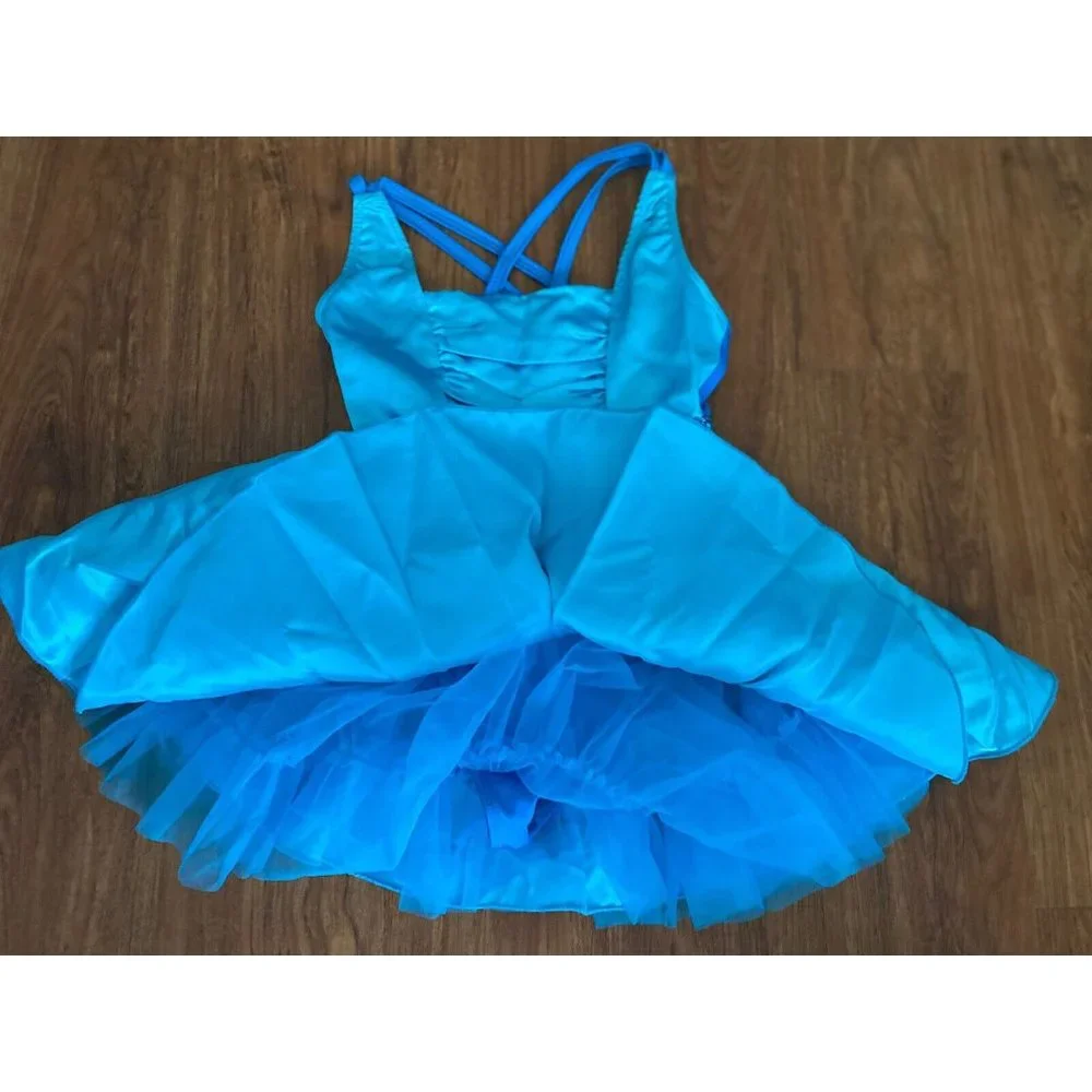 Artstone Sequined Blue Dance Costume Jazz Tap Skate‎ Dress Leotard Tutu Girl LC
